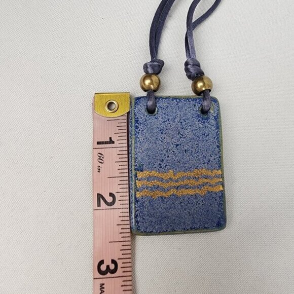 Handmade Blue & Gold Ceramic Pendant Necklace - Picture 7 of 7